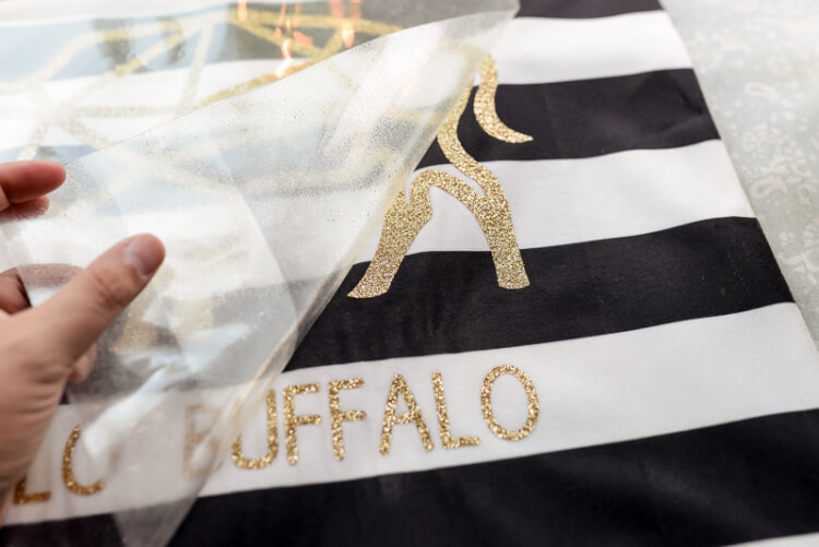 hullo buffalo SVG glitter vinyl cutout on pillow