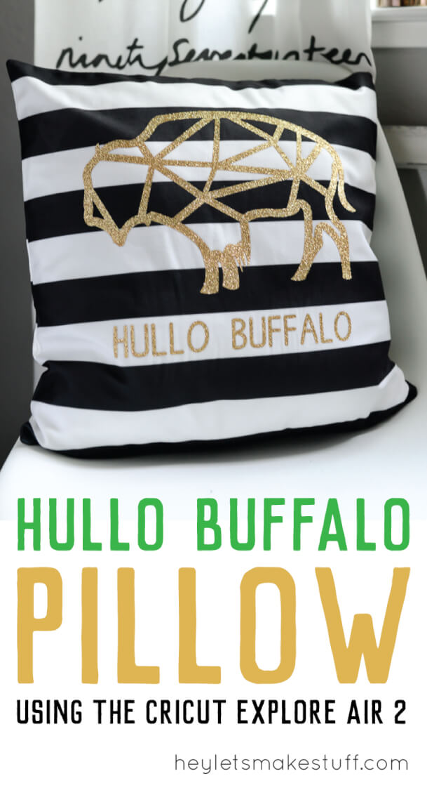 hullo buffalo SVG glitter vinyl cutout on pillow pin image