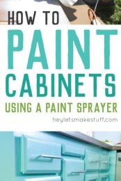 Painting cabinets? Get a perfect finis by taking the time to paint them right! Here’s how to paint cabinets using latex paint and a paint sprayer.
