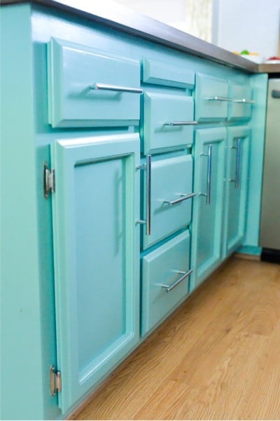 Image of aqua blue kitchen cabinets