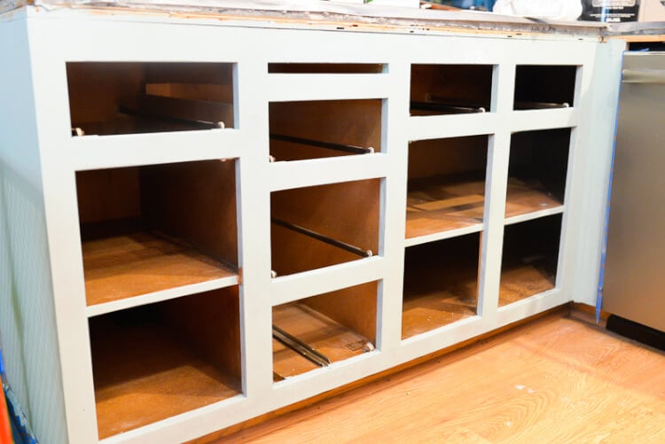 Image of lower kitchen cabinets without the drawers in