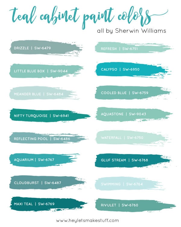 Teal cabinet paint color swatches by Sherwin Williams