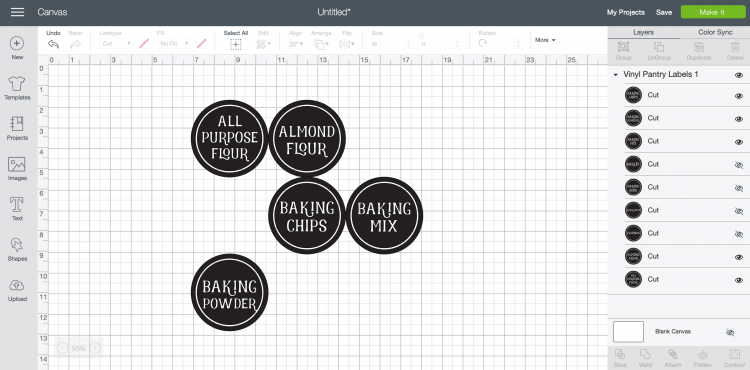 Upload the pantry labels to Cricut Design Space