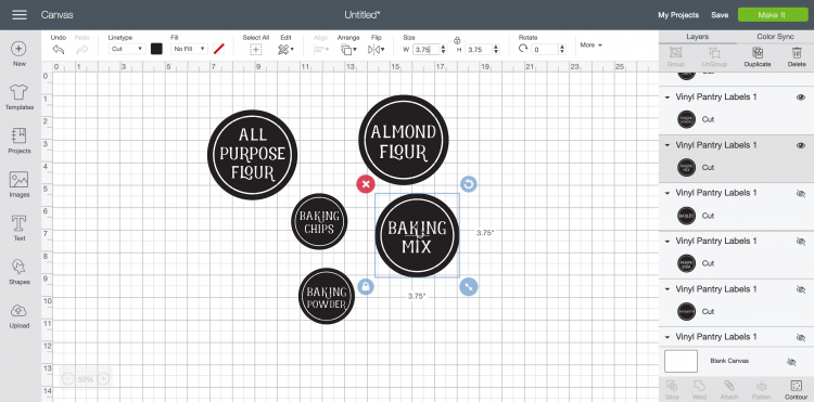 Using the size tool in the top Edit Toolbar, change the size of your labels to fit on your jars.