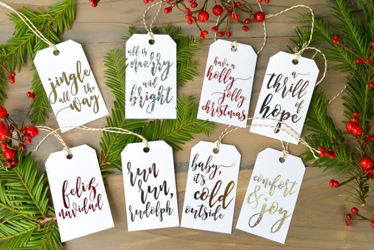 foiled gift tags for Christmas