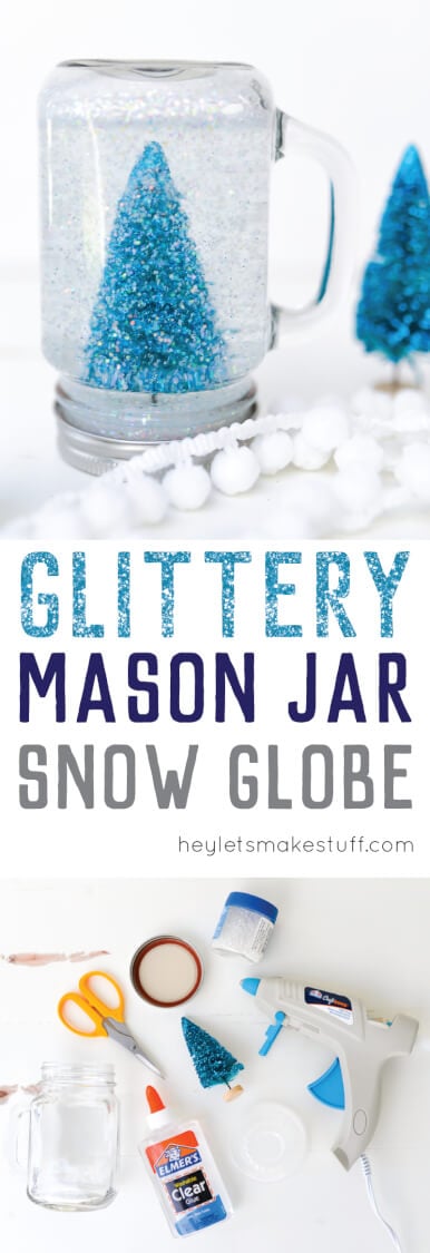 glittery Mason Jar Snow Globe pin image