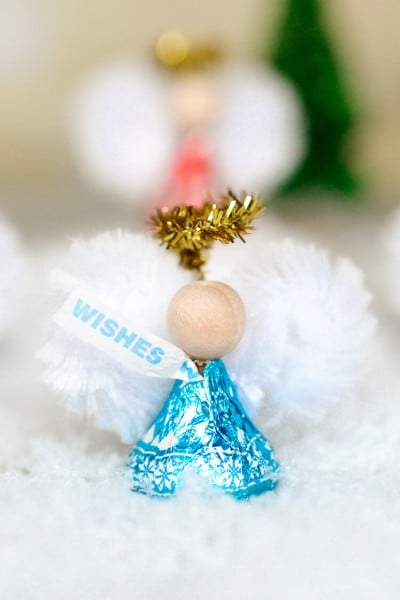 A Hershey's kiss decorated to be an angel