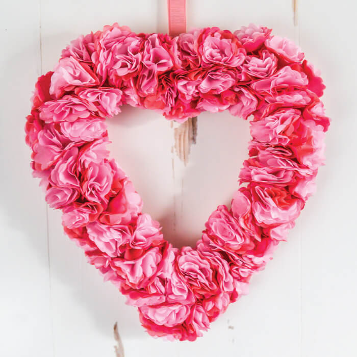 Tissue Paper Flower Valentine's Day Wreath - Easy Valentines Day