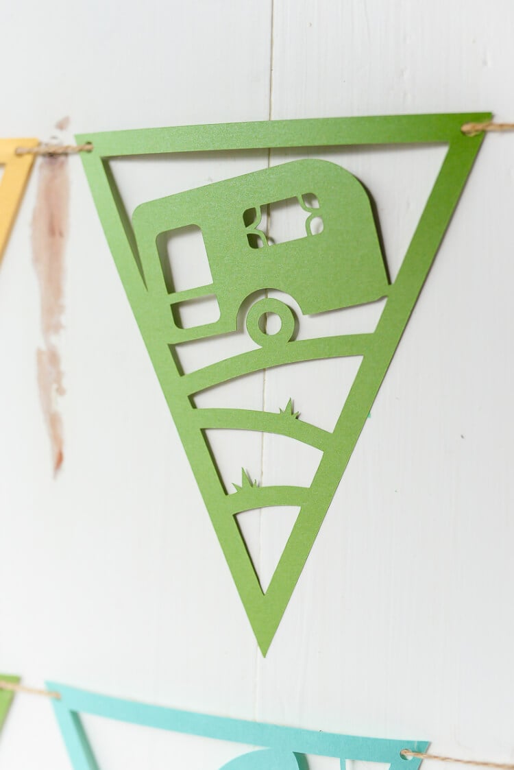 A close up of a camping pennant of a camper
