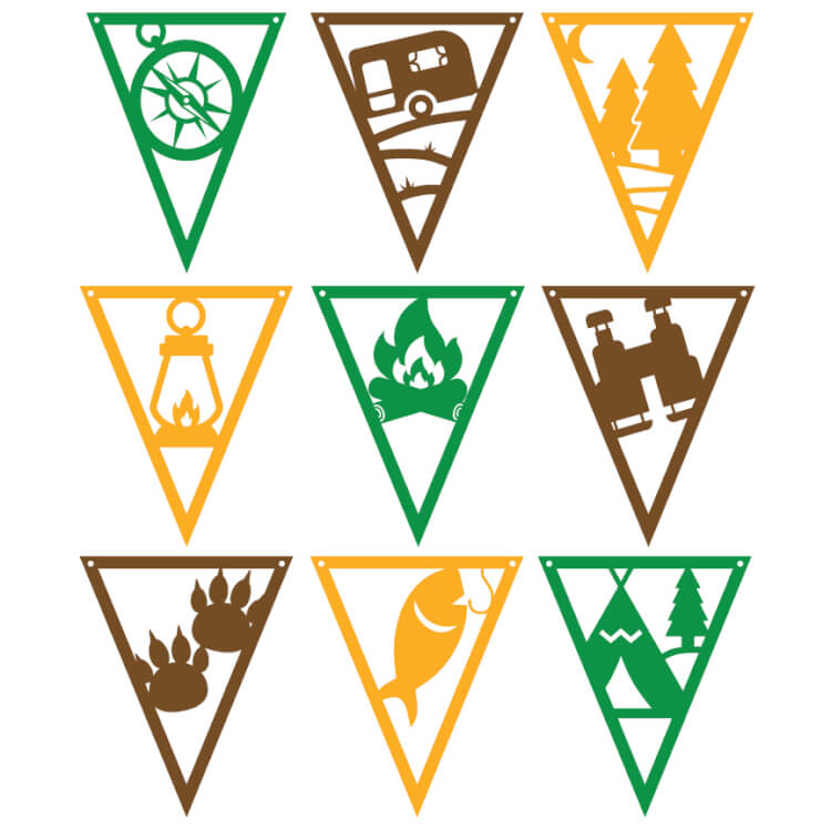 Camping Pennants - SVG, DXF cut files for Cricut or Silhouette