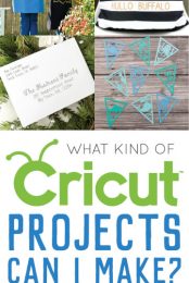 Images of several crafting projects and advertising what kind of Cricut projects can I make from HEYLETSMAKESTUFF.COM