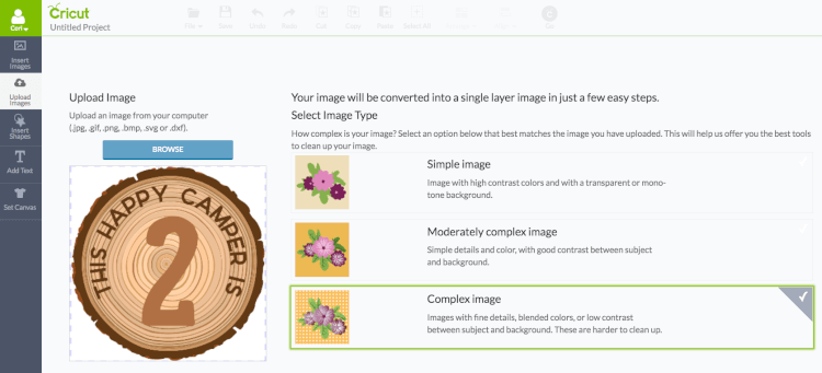 Screenshot of an image in upload mode of Cricut Design Space