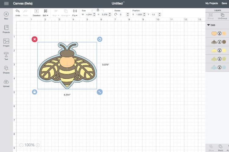 Image of a bee design in Cricut Design Space