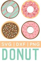 Celebrate National Donut Day (or any day!) with these free donut SVG / DXF cut files and PNG clip art! Nine yummy designs for all of your projects.