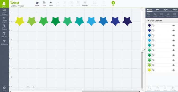 Image of the \"Color Sync\" tab in Cricut Design Space