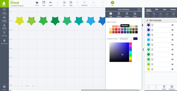 Image of the \"Color Sync\" tab in Cricut Design Space