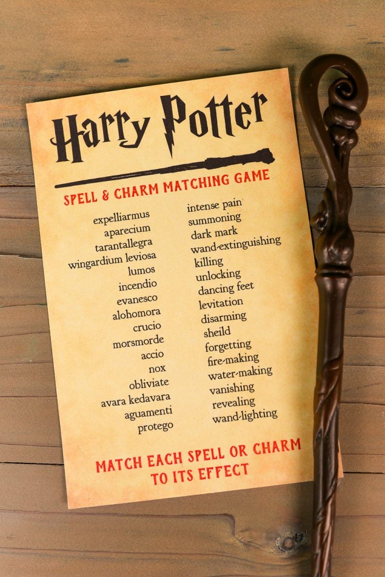 Printable Harry Potter Spells List