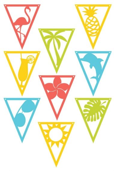 Close up of tropical themed party pennants