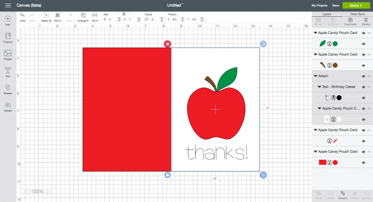Screenshot of an apple card design in Cricut Design Space