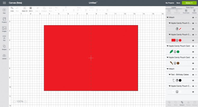 Screenshot of a red rectangle design in Cricut Design Space
