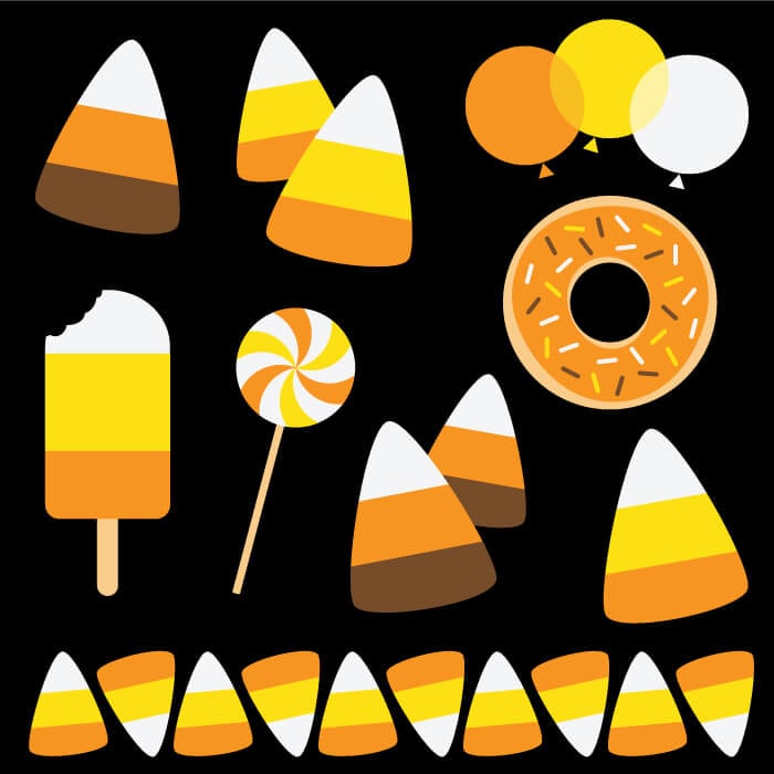 It's time for a spooky treat with these delicious candy corn cut files and PNG clip art! Nine designs for all of your Halloween projects.