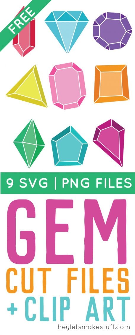 Image of colorful gem cut files and clip art with advertising for nine gem cut files and clip art from HEYLETSMAKESTUFF.COM