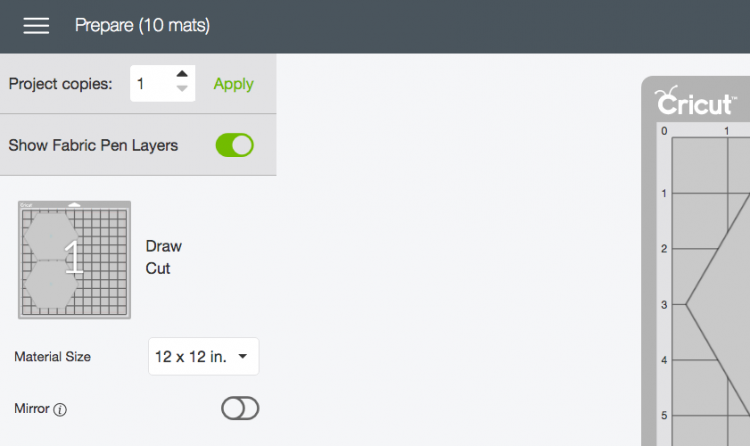 A screenshot in Cricut Design Space Make It mode displaying a mat