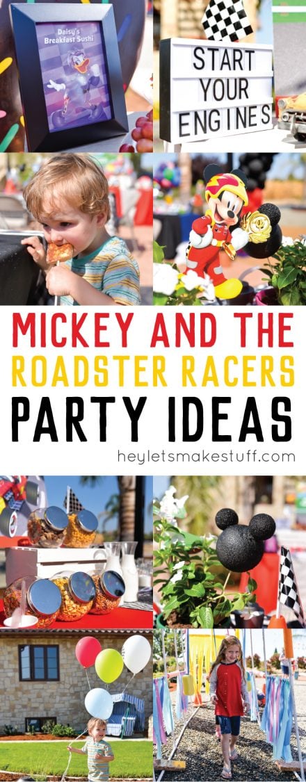 Mickey Mouse themed pictures with advertising from HEYLETSMAKESTUFF.COM for Mickey and the Roadster Racers Party Ideas
