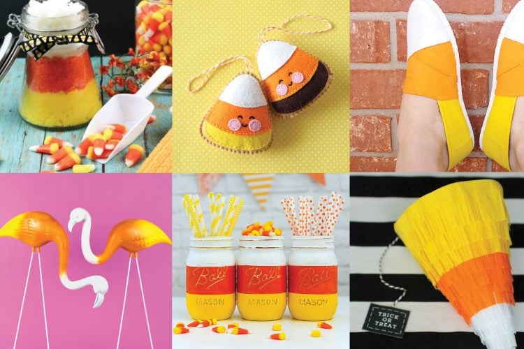 Images of crafts made out of candy corn colors