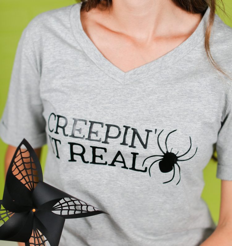 Make your own DIY Creepin' It Real Halloween T-Shirt with this free SVG cut file, using iron-on vinyl and your Cricut or other cutting machine.