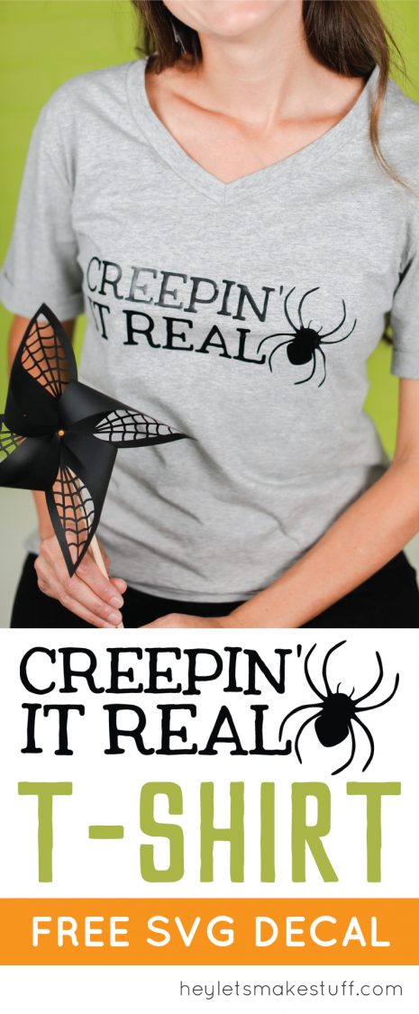 Make your own DIY Creepin' It Real Halloween T-Shirt with this free SVG cut file, using iron-on vinyl and your Cricut or other cutting machine.