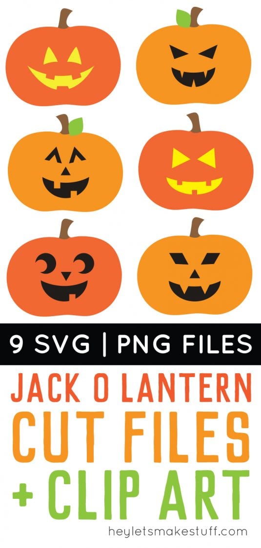 Trick or treat! Download these adorably spooky Jack O Lantern cut files and PNG clip art! Nine designs for all of your Halloween projects.