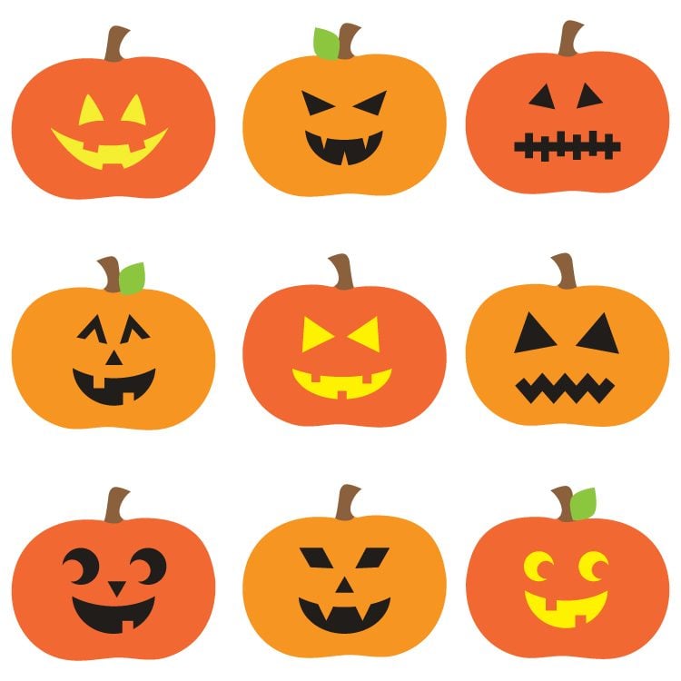 Trick or treat! Download these adorably spooky Jack O Lantern cut files and PNG clip art! Nine designs for all of your Halloween projects.