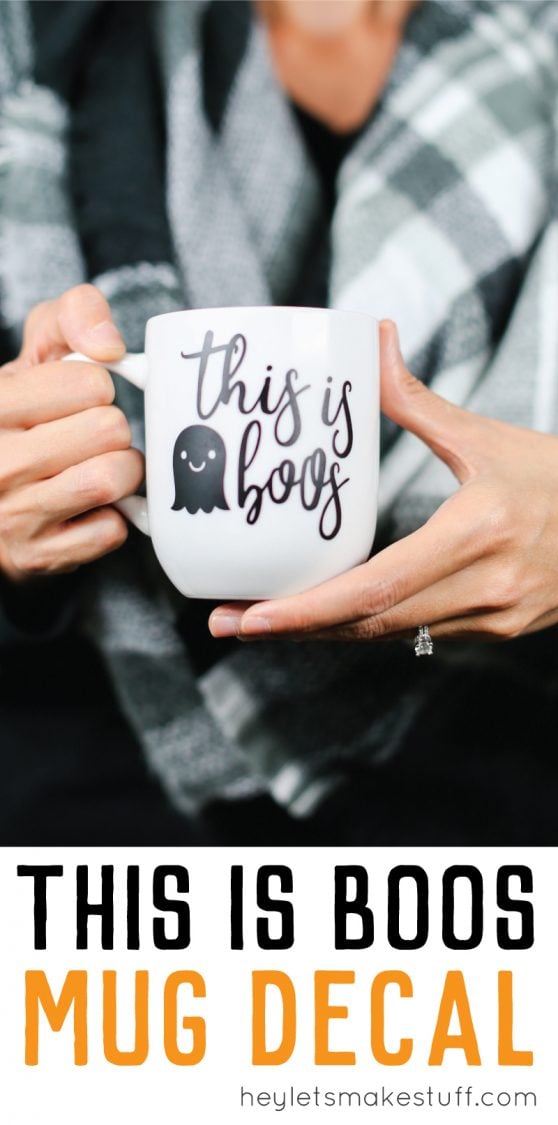 A close up of a person holding a cup, with decal of a ghost and the saying, \"This is Boos\"