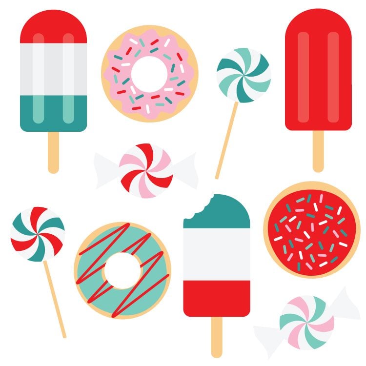 Close up of clip art images of Christmas sweets