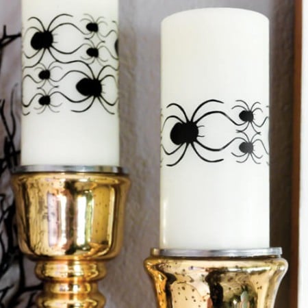 Cut these delicate spider candle wraps on your Cricut or other cutting machine, and use them for Halloween table decor, on your mantel, or anywhere else you have spooky Halloween candles in your home!