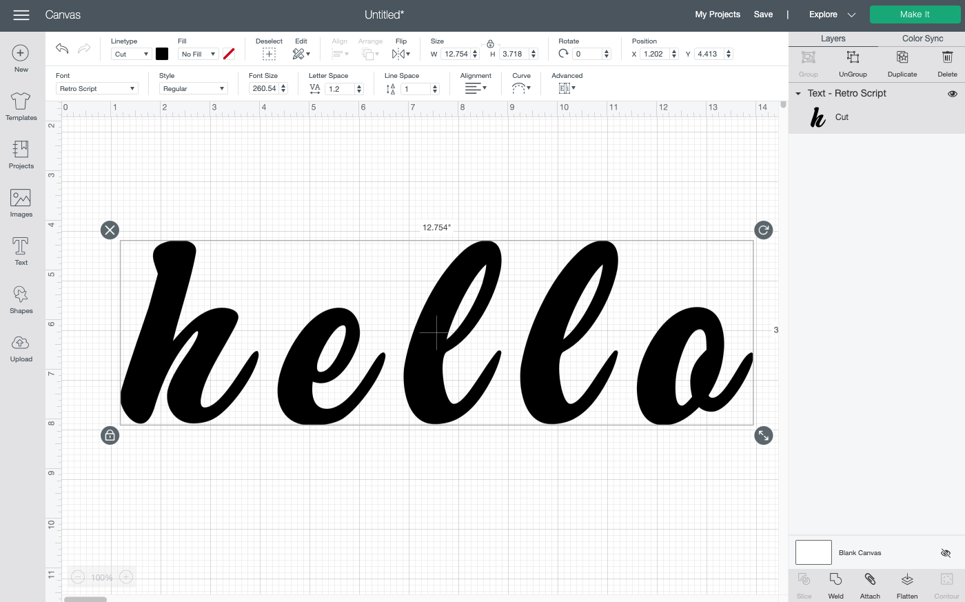 Cricut Design Space: Type your word "hello"