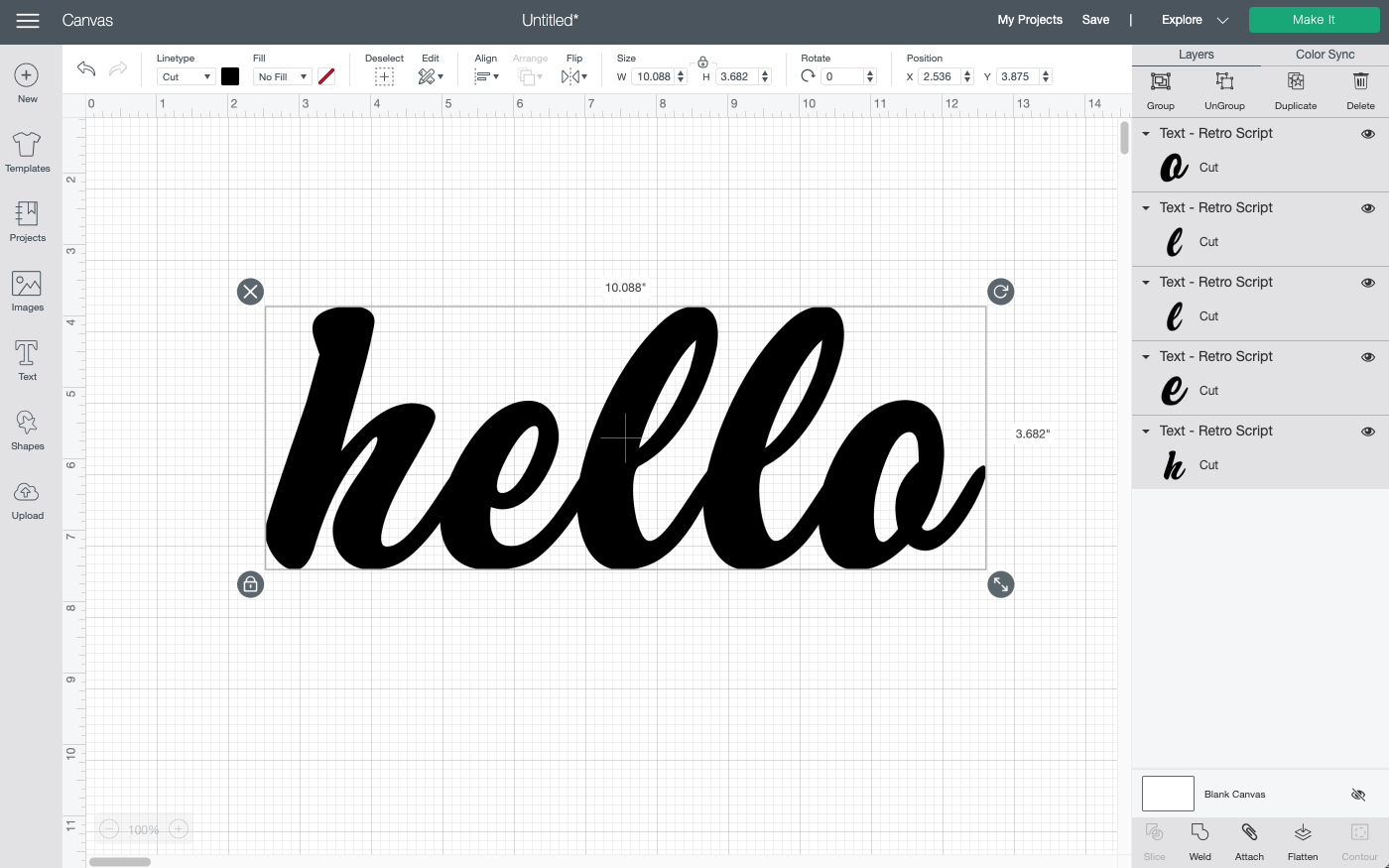 Cricut Design Space: Use the font tools to align your letters.