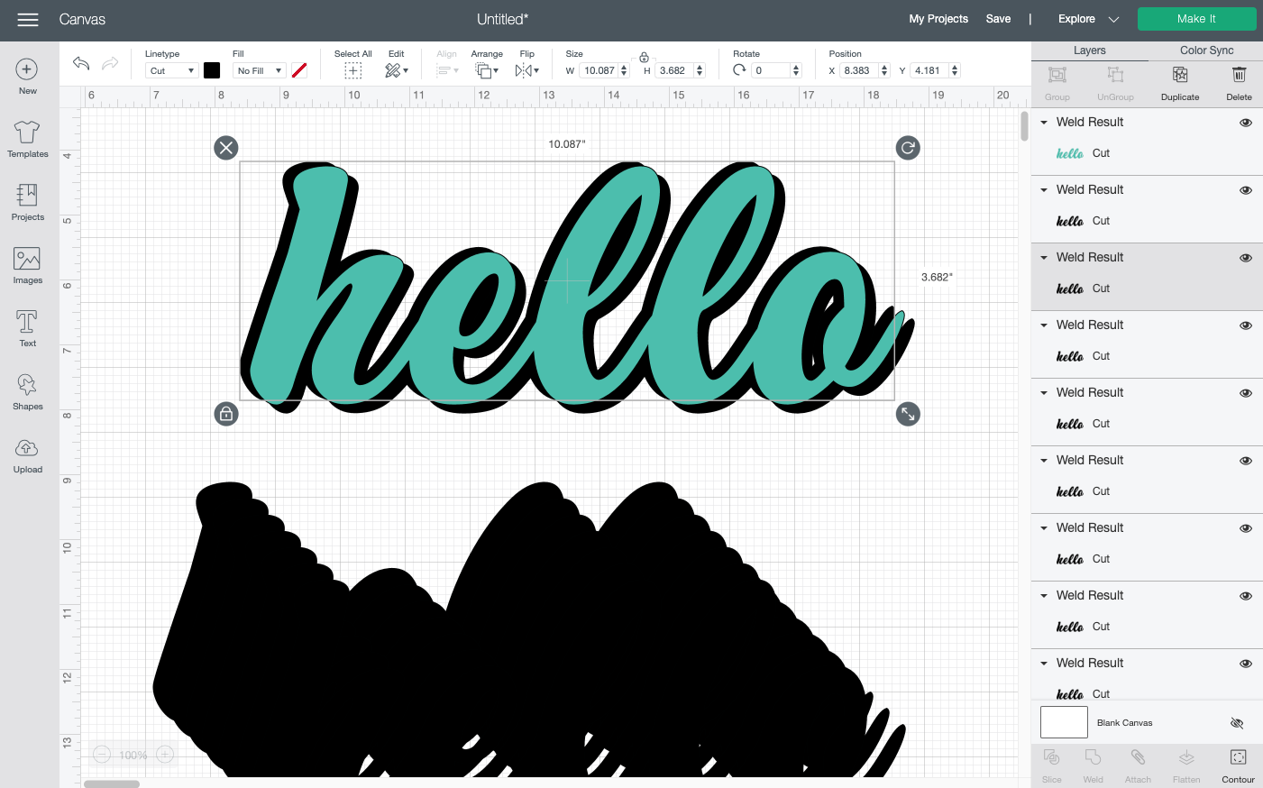 Cricut Design Space: continue until you see the outline starting to form around the word.