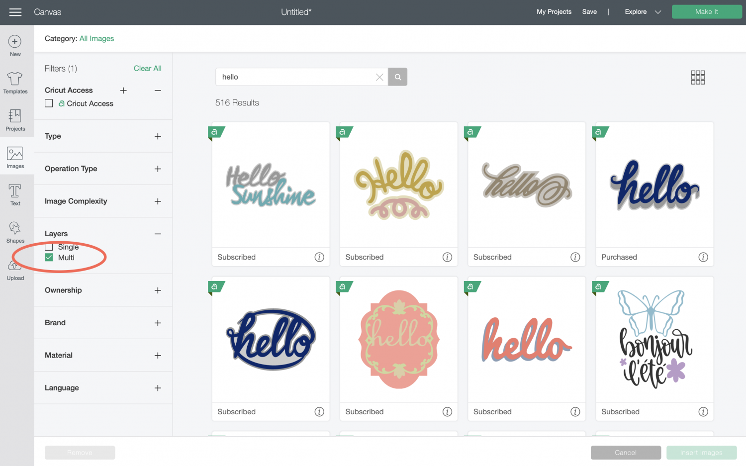 Cricut Design Space: Search results for HELLO in Image Library