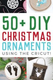 Images of Christmas ornaments with advertising for 50 + Christmas Ornaments using the Cricut curated by HEYLETSMAKESTUFF.COM