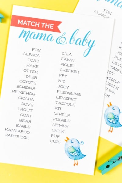 Match the mama to her baby in this free printable baby shower game! This animal mother and baby matching game is both challenging and fun!