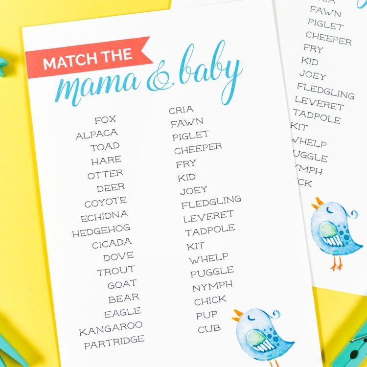Match the mama to her baby in this free printable baby shower game! This animal mother and baby matching game is both challenging and fun!