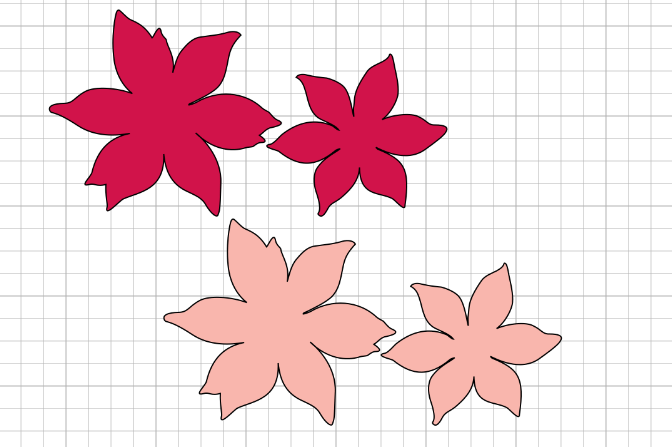 Images in Cricut Design Space of sections of a red and of a coral-colored poinsettia