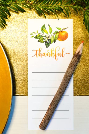 A pen sitting on top of a piece of paper with the word "Thankful" on it