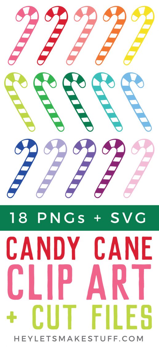 Images of colorful candy canes with advertising from HEYLETSMAKESTUFF.COM for 18 png and svg candy cane clipart and cut files