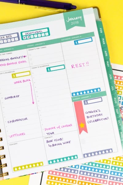 Planner with printable New Year’s Resolution Planner Stickers with the Cricut