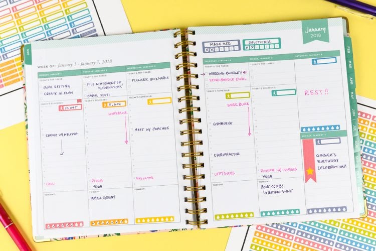 Planner with printable New Year’s Resolution Planner Stickers with the Cricut