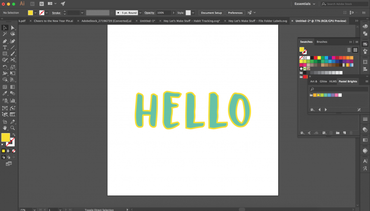 Image of a \"Hello\" design in Adobe Illustrator