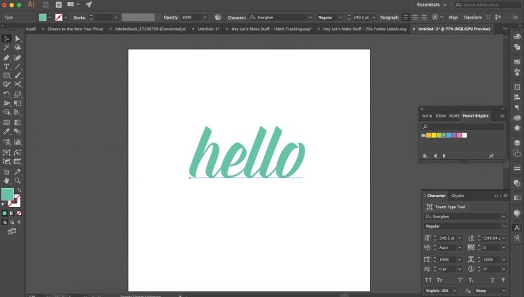 Image of a \"Hello\" design in Adobe Illustrator